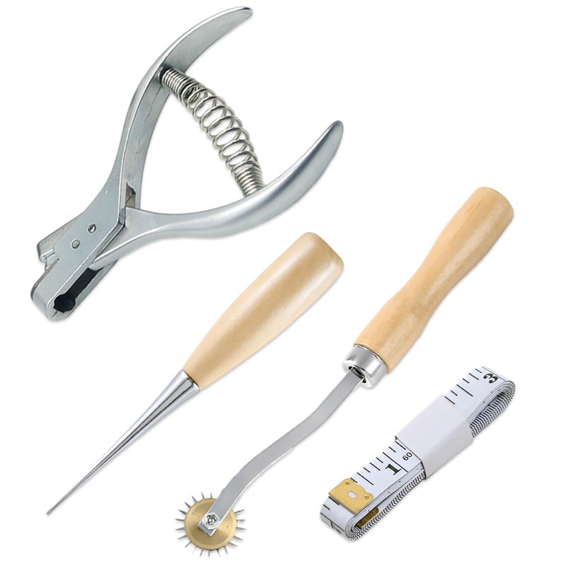 Bluemoona 4 Pcs - Pattern NOTCHER 45N Professional Designer Punch 1/16"" (W) X 5/16"" (L) Pattern Stitch Wheels AWL Tape - Image 1
